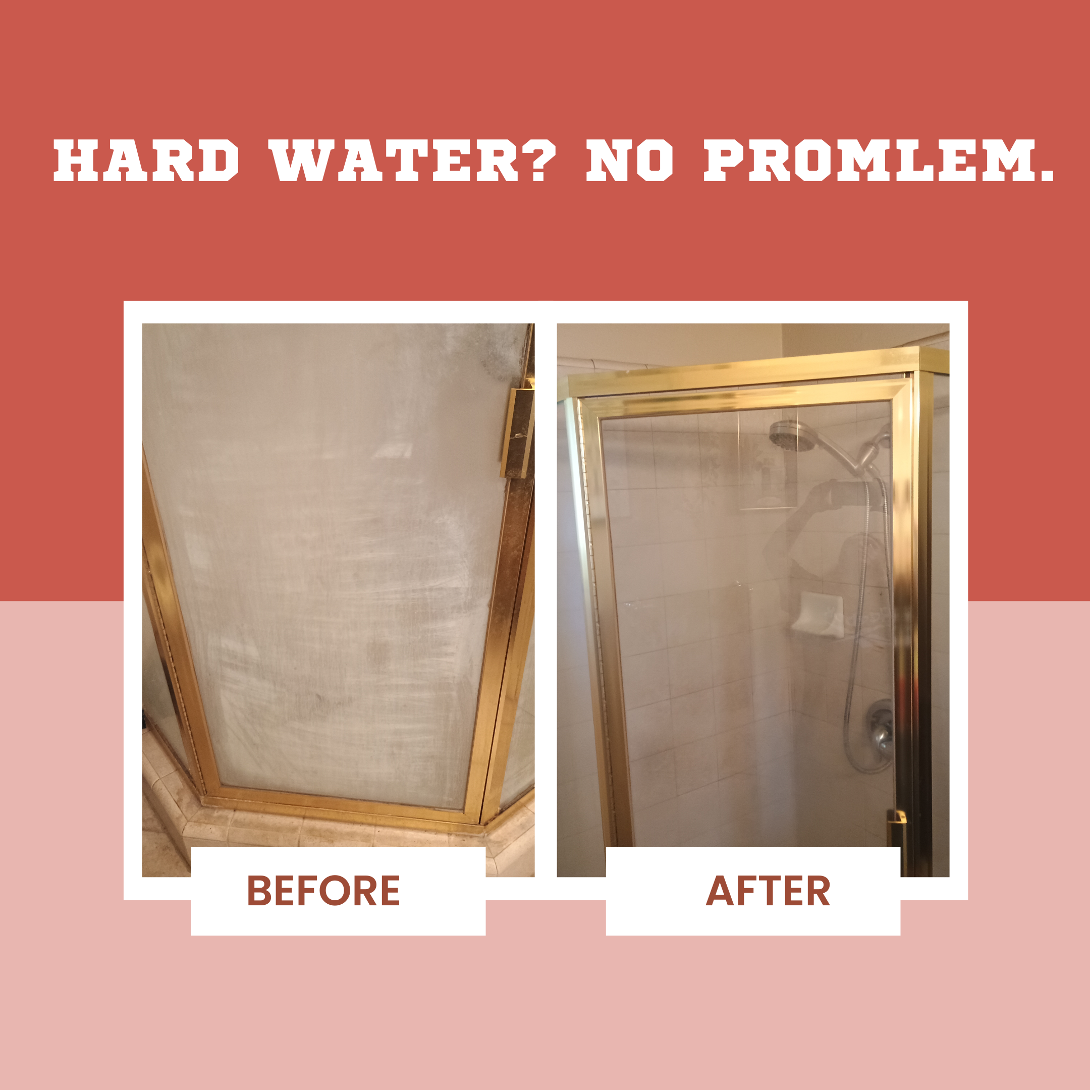 A before and after cleaning comparison of a shower.